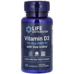Life Extension, витамин D3 с Sea-Iodine, 125 мкг (5000 МЕ), 60 капсул